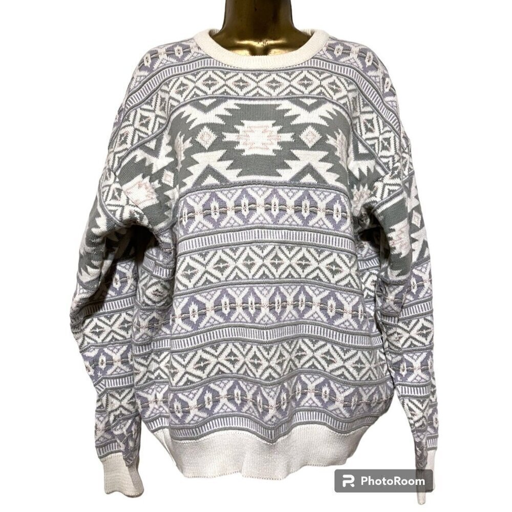 Vintage Claiborne Southwestern Sweater S Oversized Western Cozy Soft Cotton